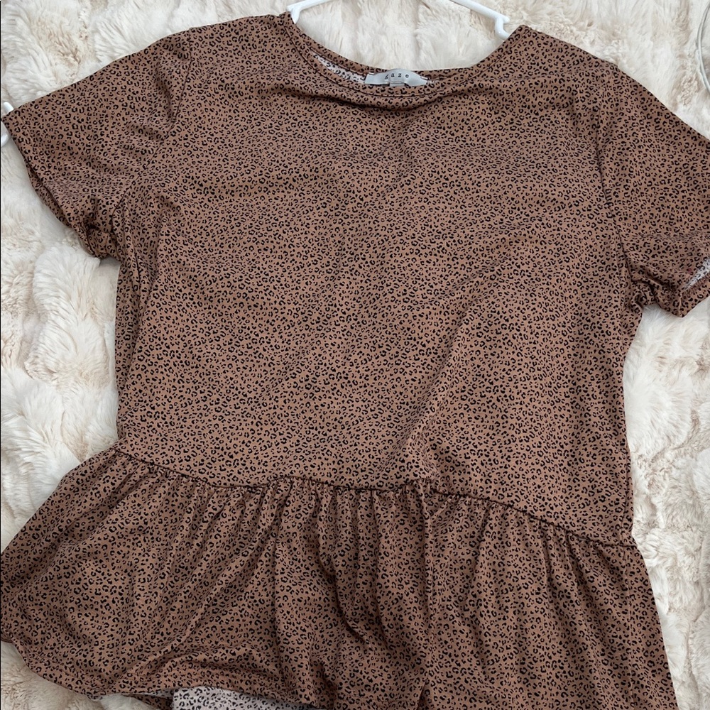 gaze Brown Leopard Print Peplum Tunic Top
